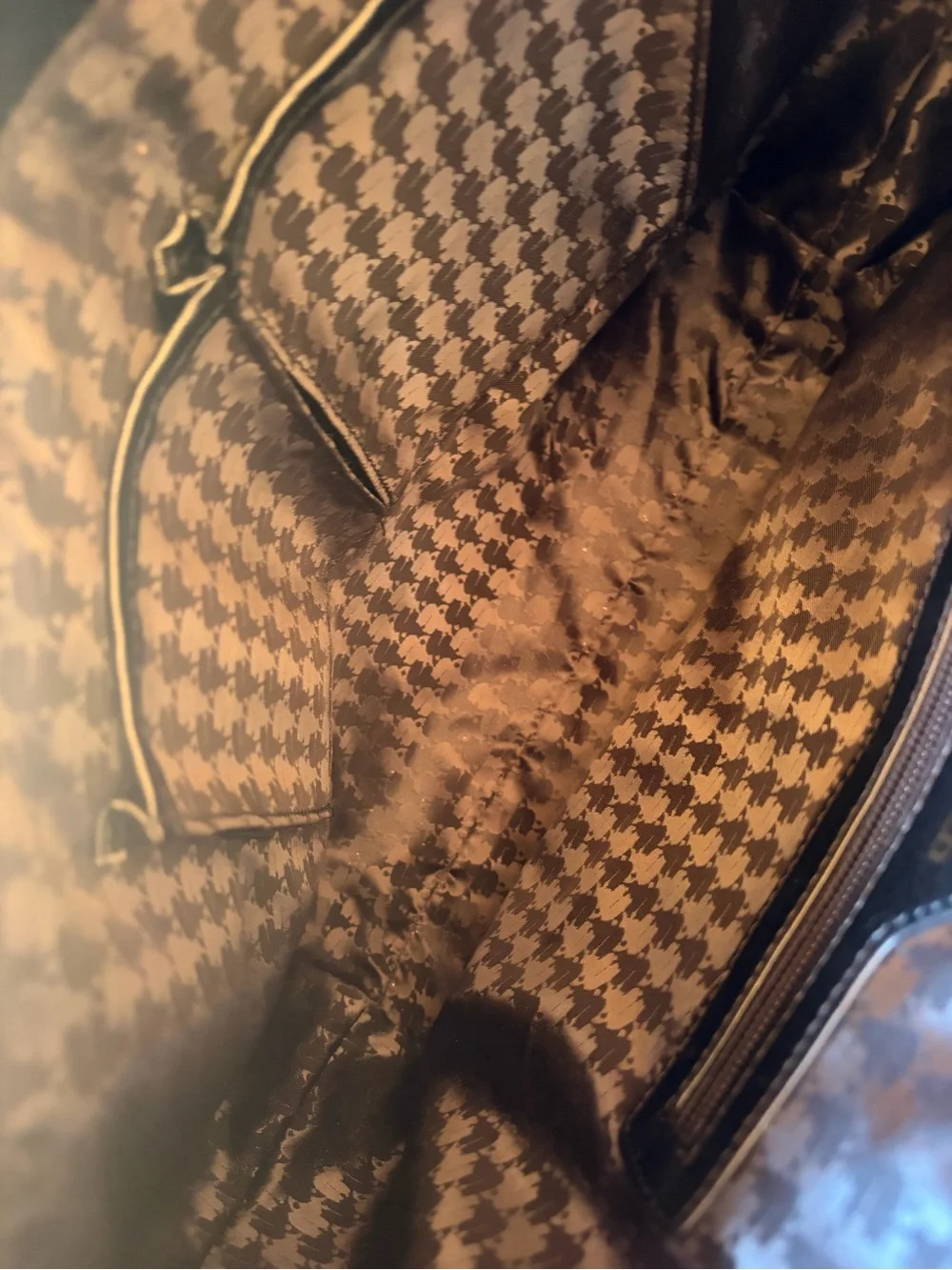 Karl Lagerfeld Brown Houndstooth Tote with Script Detail